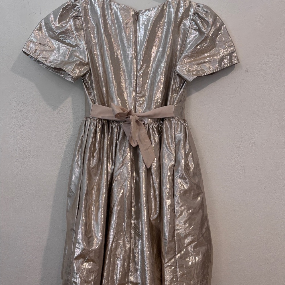 Mini Boden Gold Metallic Puff Sleeve Party Dress- Girls 9-10Y - Picture 2 of 4